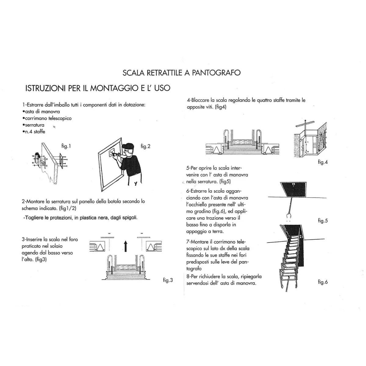 Scala retrattile in acciaio 300 cm con botola a soffitto 70x90 cm corrimano - immagine 3